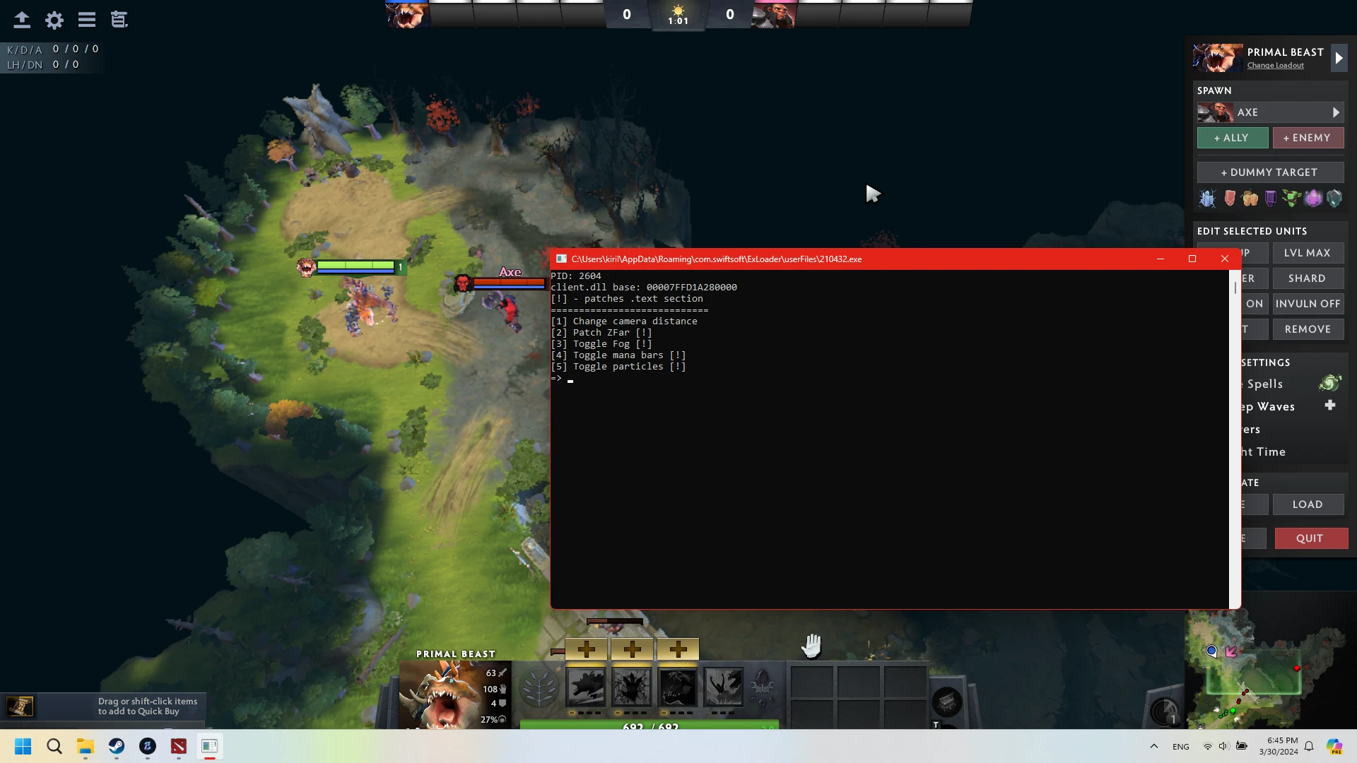 Ext. D2Patcher - External cheat do Dota 2 (Camera zoom, manabars, esp)