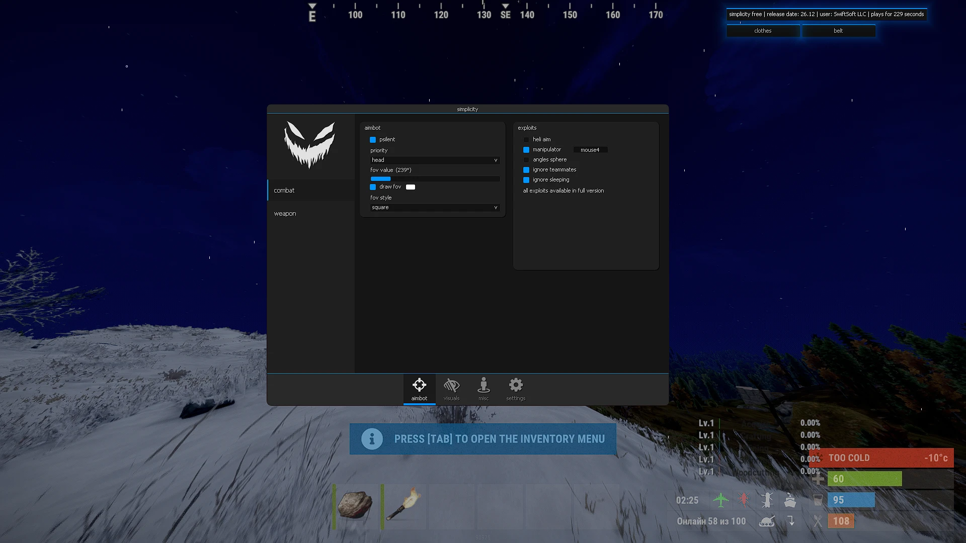 Simplicity - Pobierz darmowy hack do Rust Pirate + CFG (ESP, Unload, Aimbot)