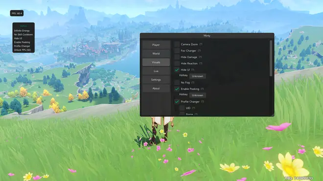 Minty/Shika-Hub - Infinite stamina, No skill cooldown, Noclip hack for Genshin Impact