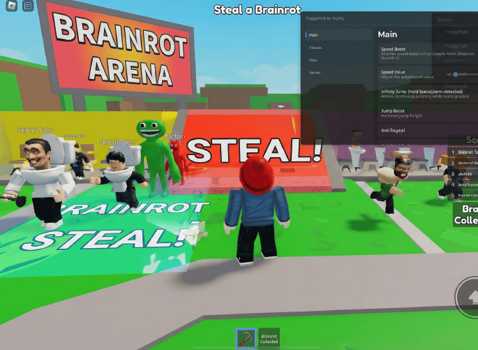Steal a Brainrot - Roblox үшін скрипттерді жүктеу (Auto Steal, Speed, Teleport) | FoggyHub - RingtaUI