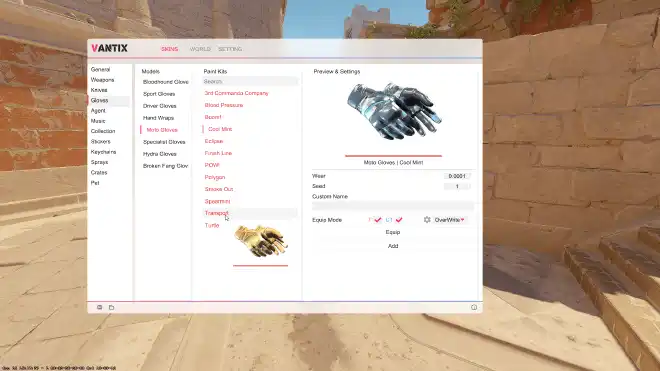 VANTIX - SkinChanger gratuit pour CS2 (Couteaux, gants, agents, stickers, porte-clés, inventaire)