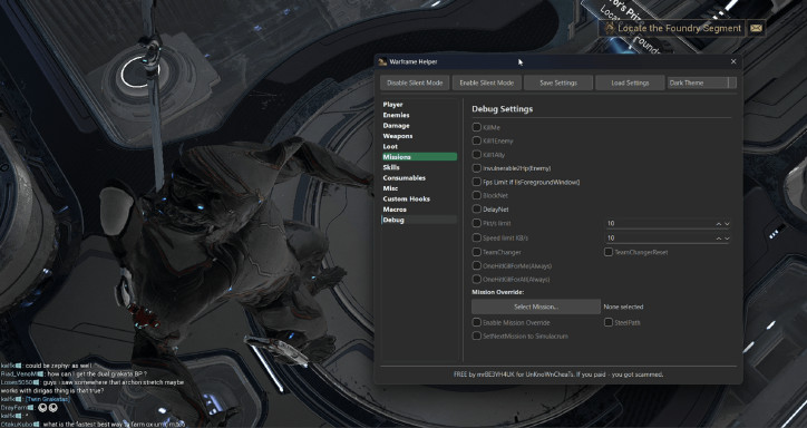 WarframeHelper - Cheat interno gratuito para Warframe