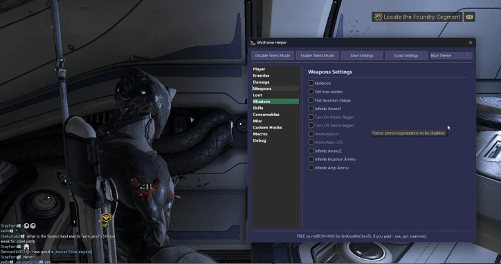 WarframeHelper - Cheat interno gratuito para Warframe